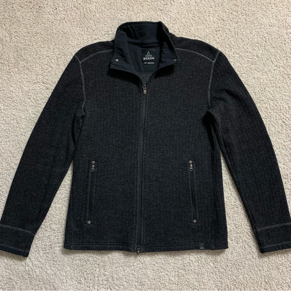 Men's PRANA Dark GRAY Ribbed FULL ZIP Athletic BREATHE Knit YOGA JACKET  M